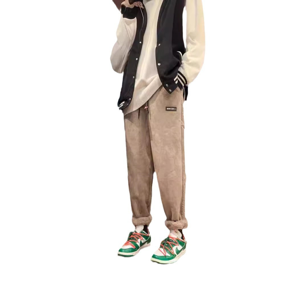 Mens AutumnWinter Striped Color-Block Fleece-Lined Ankle-Fit Pants