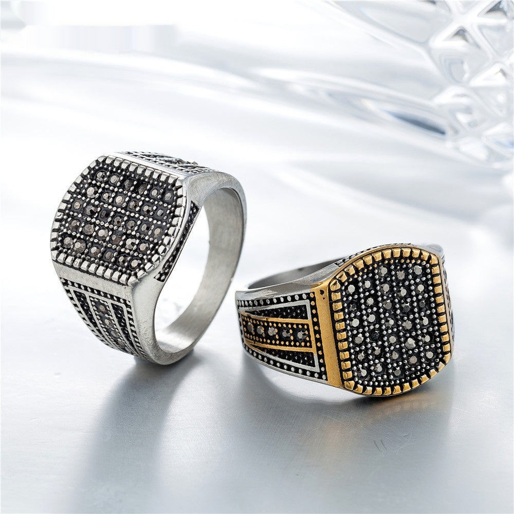 European And American-style Vintage Diamond-studded Titanium Ring For Men