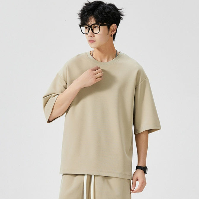 Mens Summer Ice Silk Lightweight Casual Short-Sleeve Shorts Sports Suit New Arrival