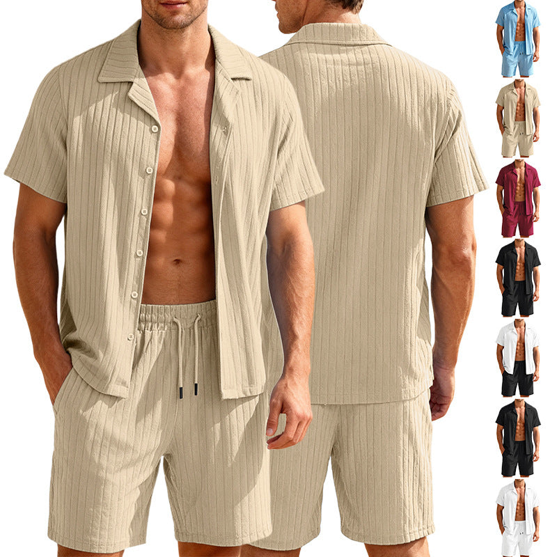 Casual Button-Down Shirt And Mens Shorts Set