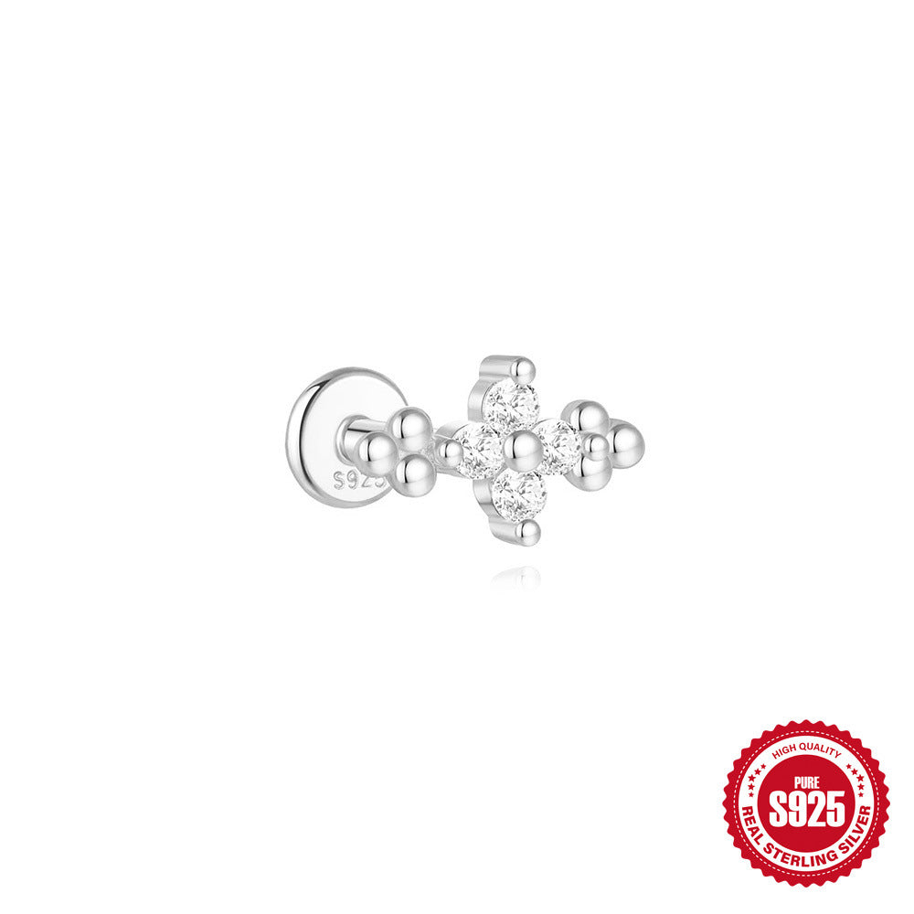 S925 Sterling Silver Stud Earrings With Diamonds For Cartilage Or Ear Bone
