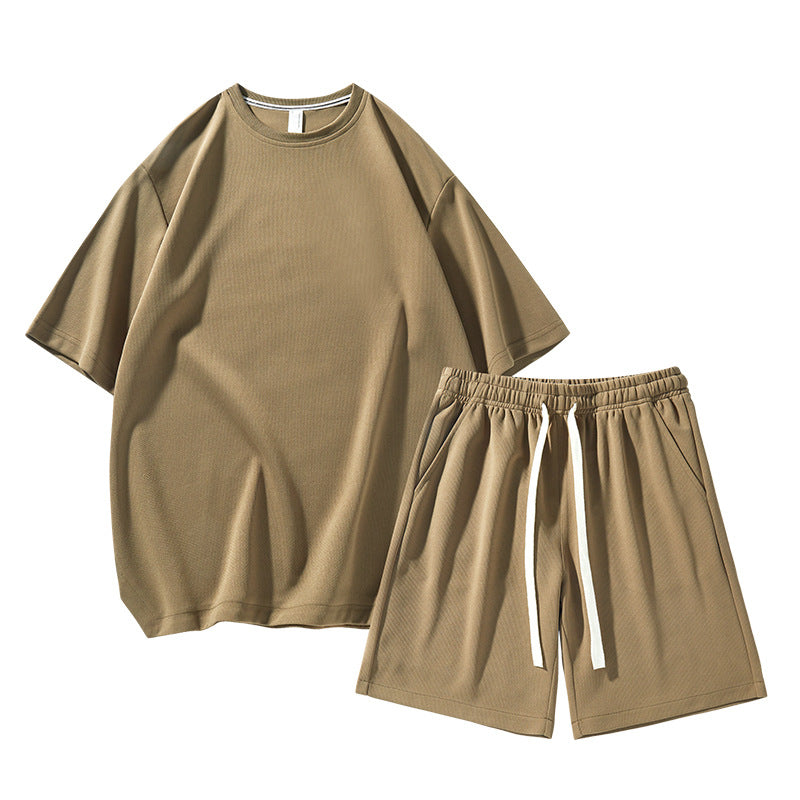 Mens Summer Ice Silk Lightweight Casual Short-Sleeve Shorts Sports Suit New Arrival