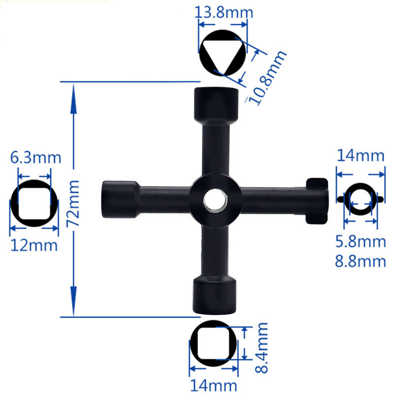 Multifunctional Wrench Tool Inner Square Hole Key Four-corner Electric Control Cabinet Elevator Cross Key