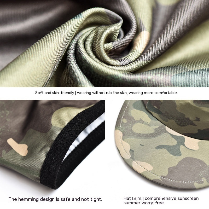 Camouflage Headgear Outdoor Cycling Mask Hiking Climbing Brim Hat Sun Protection Sunshade Ice Silk Mask Wholesale