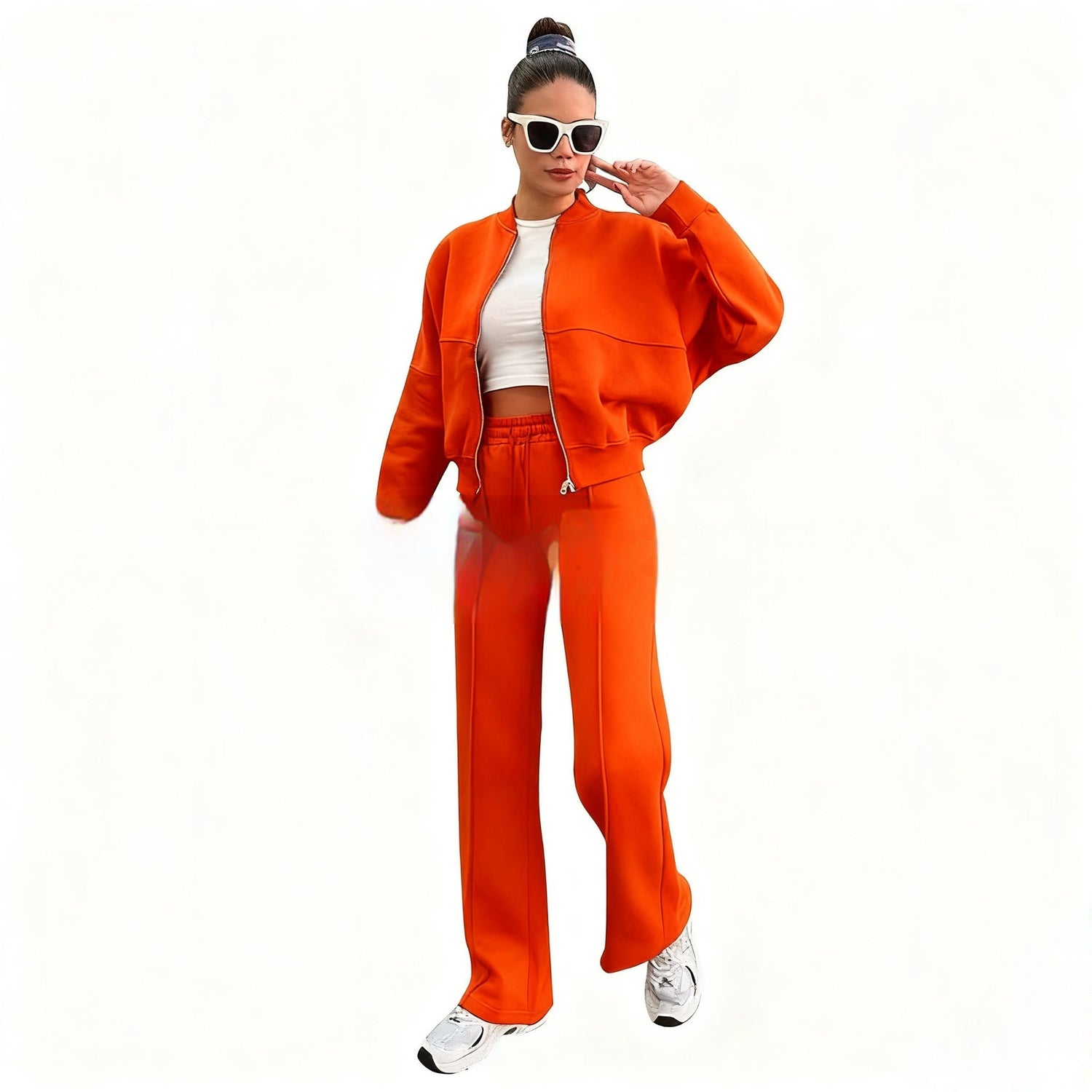 Womens Solid-Color Casual Sweatshirt Set