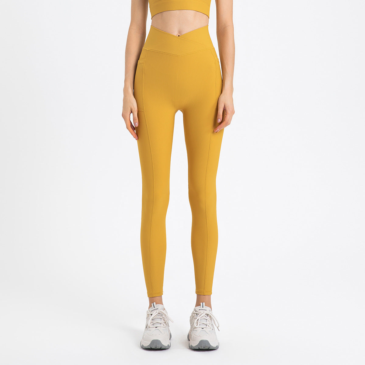 High Waist Hip Lift With Pocket Sports Yoga Pants Belly Contracting Running Quick-drying Tight Cross Waist Head Workout Bottoms