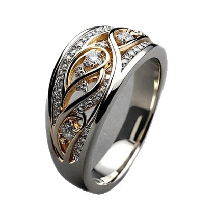 Fashion-forward Court-style Ring With A Floral Design And Diamond-studded Zircon Accents