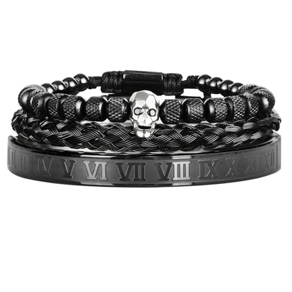 Cross-Section Ghost Head Braided Bracelet Set In Stainless Steel