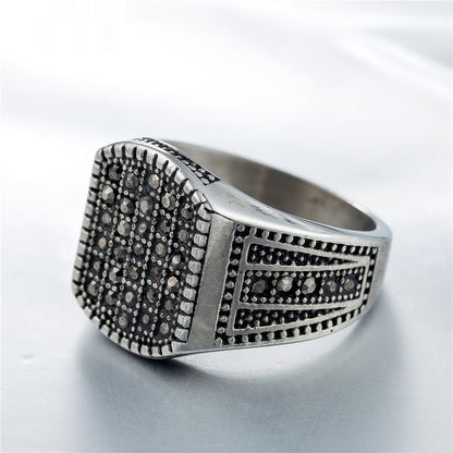European And American-style Vintage Diamond-studded Titanium Ring For Men