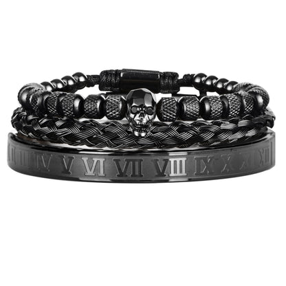 Cross-Section Ghost Head Braided Bracelet Set In Stainless Steel