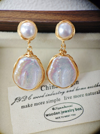 Natural Freshwater Baroque Pearl 18k Gold-Plated Wrapped Wire Statement Earrings