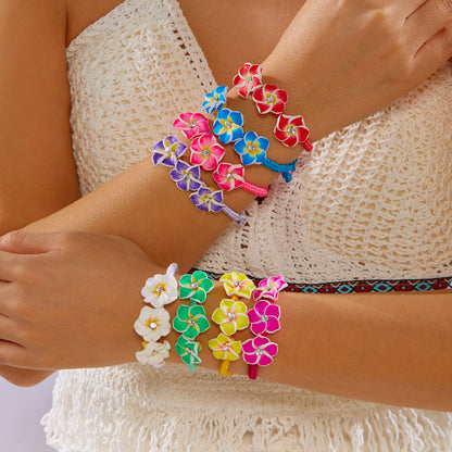 Colorful Polymer Clay Cute Frangipani Seed Bead Bracelet