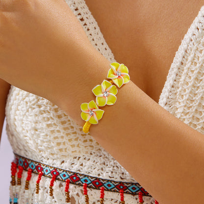 Colorful Polymer Clay Cute Frangipani Seed Bead Bracelet