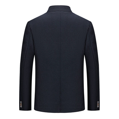 Mens Wool Tweed Zhongshan Suit With A Mandarin Collar For A Refined Tailored Look