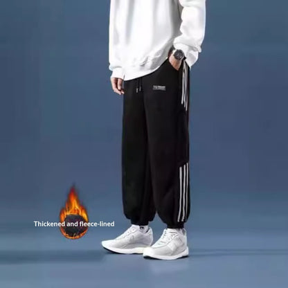 Mens AutumnWinter Striped Color-Block Fleece-Lined Ankle-Fit Pants