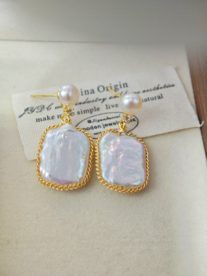 Natural Freshwater Baroque Pearl 18k Gold-Plated Wrapped Wire Statement Earrings