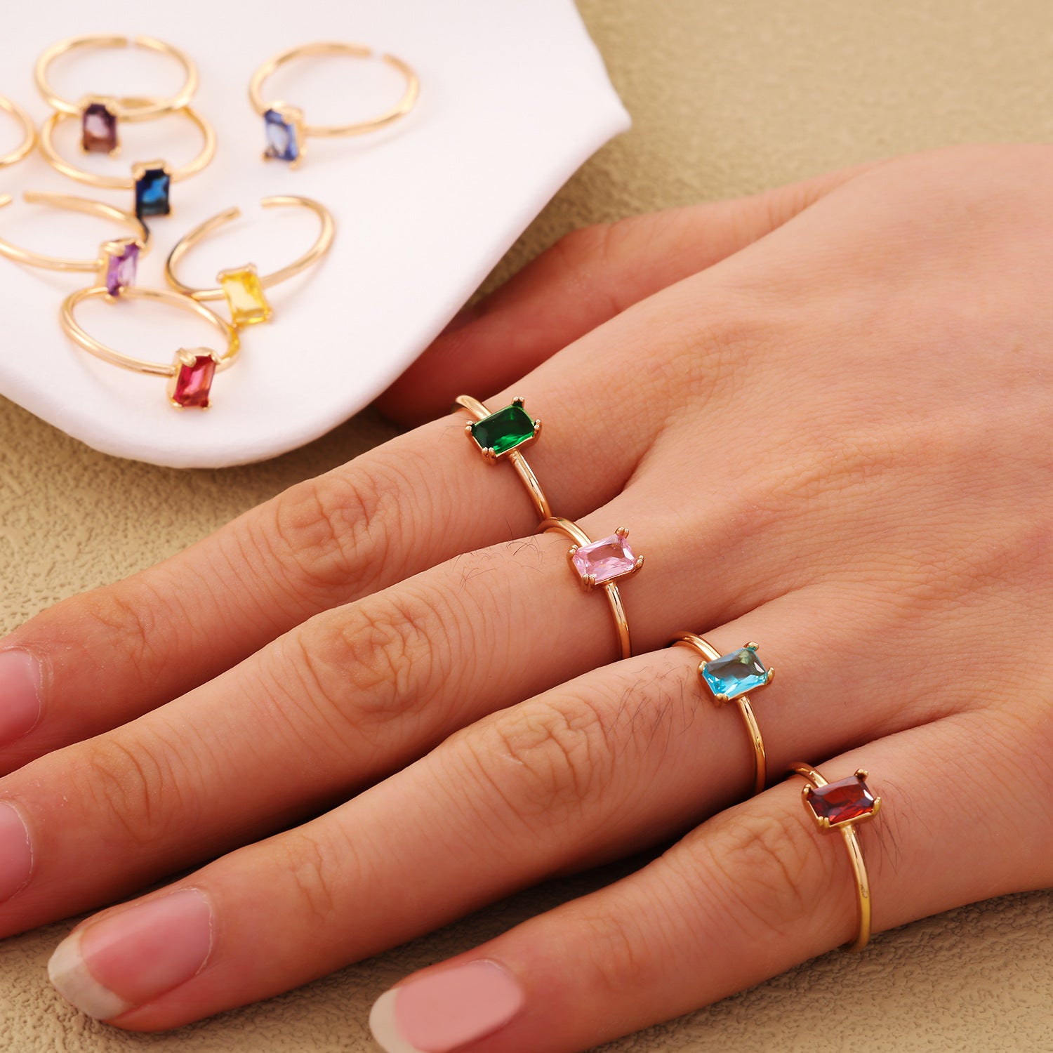 Retro Color Zircon 12th Birthday Stone Ring Simple Bracelet Ring