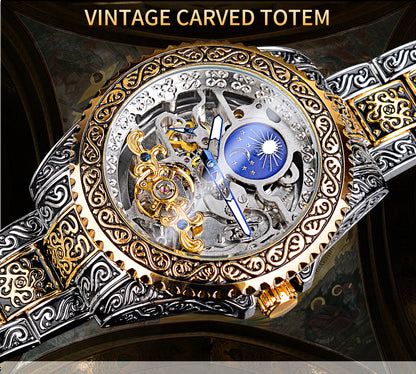 Forsining Skeleton Carved Tourbillon Mechanical Watches Luxury Men&