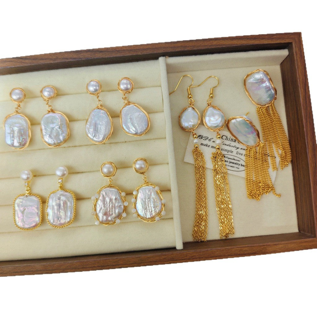 Natural Freshwater Baroque Pearl 18k Gold-Plated Wrapped Wire Statement Earrings