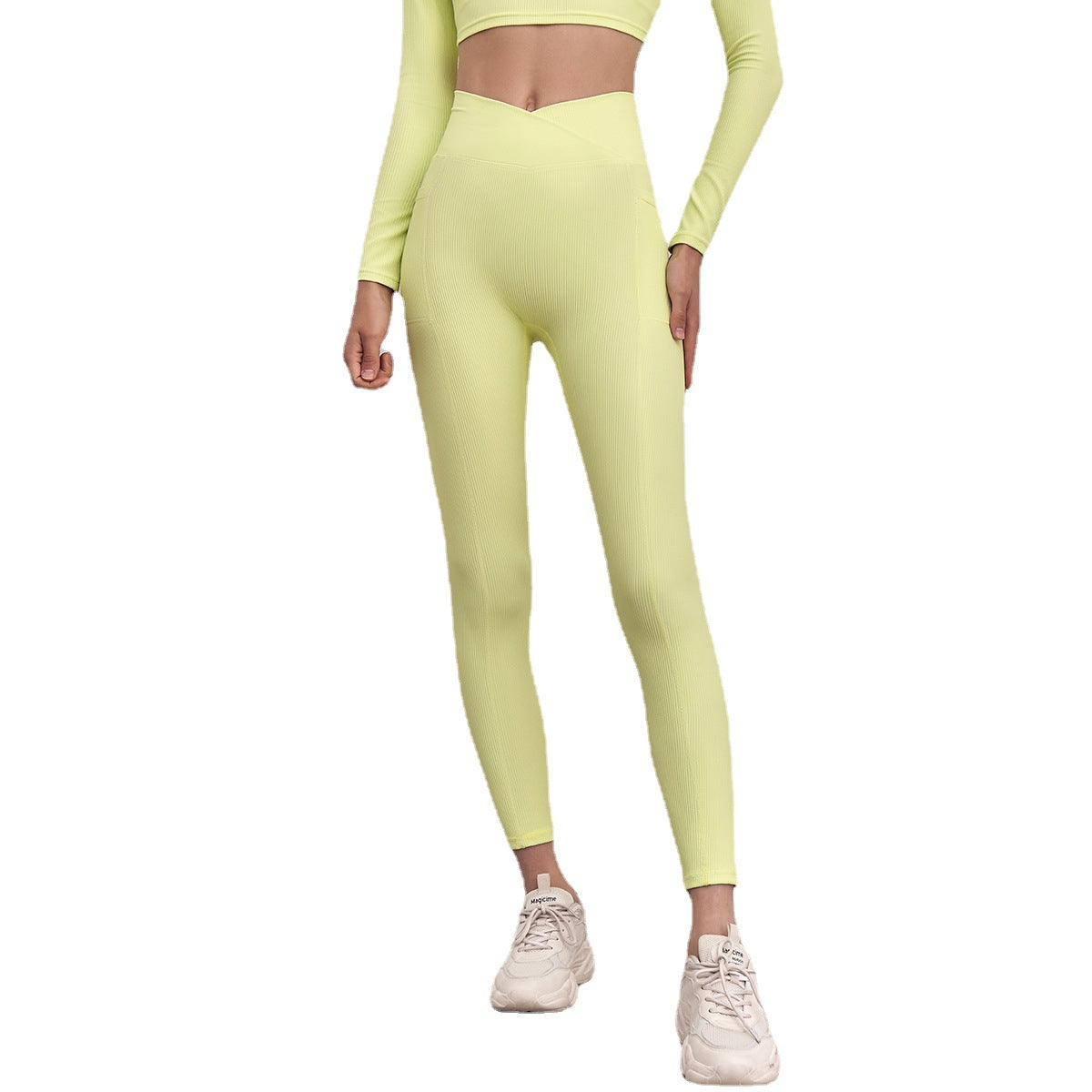 High Waist Hip Lift With Pocket Sports Yoga Pants Belly Contracting Running Quick-drying Tight Cross Waist Head Workout Bottoms