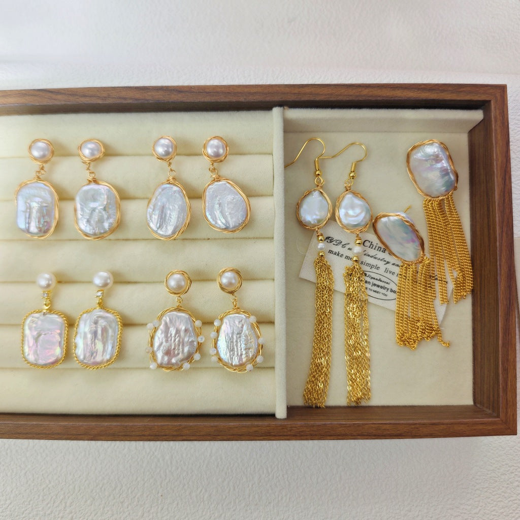 Natural Freshwater Baroque Pearl 18k Gold-Plated Wrapped Wire Statement Earrings