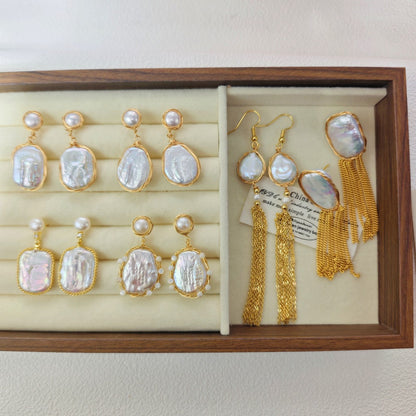 Natural Freshwater Baroque Pearl 18k Gold-Plated Wrapped Wire Statement Earrings