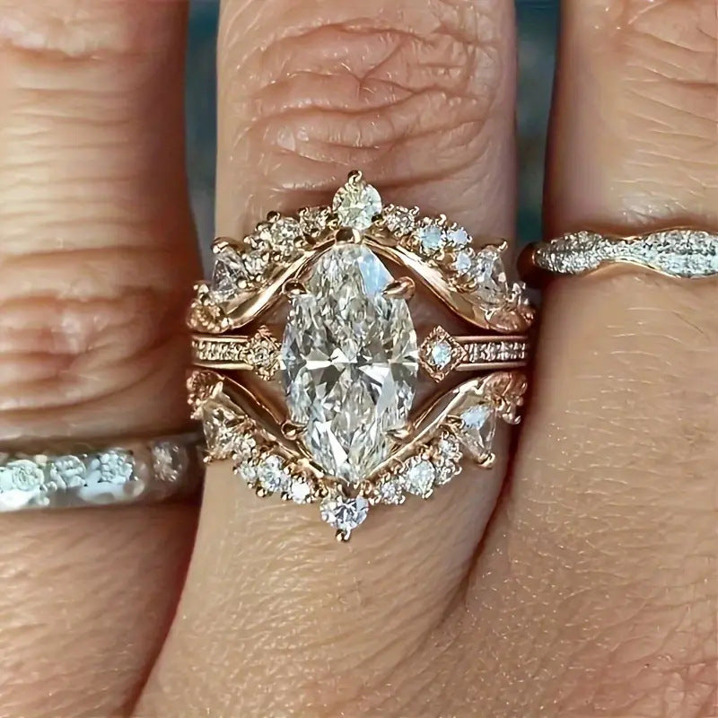 Luxury Three-Piece Ring Set For Women