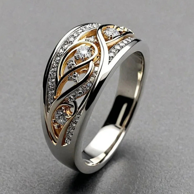Fashion-forward Court-style Ring With A Floral Design And Diamond-studded Zircon Accents