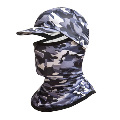 Camouflage Headgear Outdoor Cycling Mask Hiking Climbing Brim Hat Sun Protection Sunshade Ice Silk Mask Wholesale