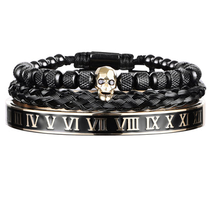 Cross-Section Ghost Head Braided Bracelet Set In Stainless Steel