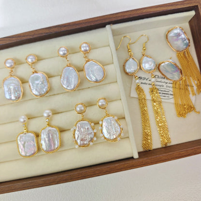 Natural Freshwater Baroque Pearl 18k Gold-Plated Wrapped Wire Statement Earrings