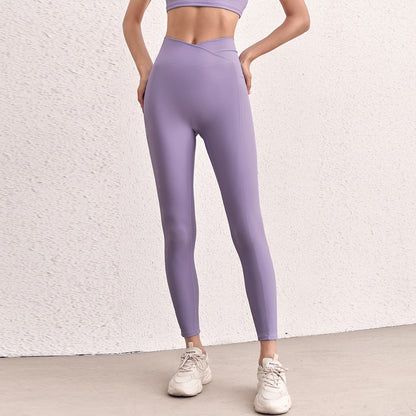 High Waist Hip Lift With Pocket Sports Yoga Pants Belly Contracting Running Quick-drying Tight Cross Waist Head Workout Bottoms