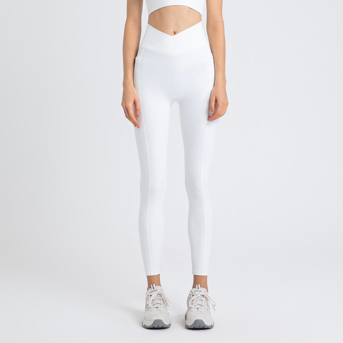 High Waist Hip Lift With Pocket Sports Yoga Pants Belly Contracting Running Quick-drying Tight Cross Waist Head Workout Bottoms