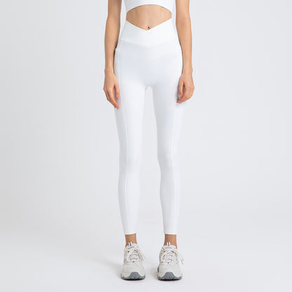 High Waist Hip Lift With Pocket Sports Yoga Pants Belly Contracting Running Quick-drying Tight Cross Waist Head Workout Bottoms