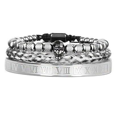 Cross-Section Ghost Head Braided Bracelet Set In Stainless Steel