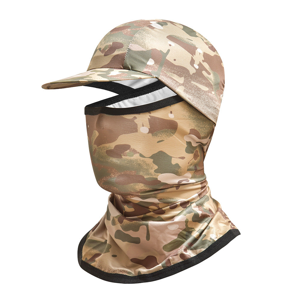 Camouflage Headgear Outdoor Cycling Mask Hiking Climbing Brim Hat Sun Protection Sunshade Ice Silk Mask Wholesale