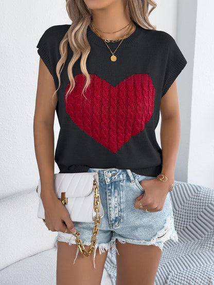 Women S Color Block Heart Loose Knit Valentine S Sweater Top