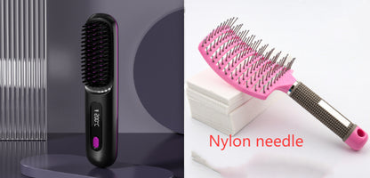 2 In 1 Straight Hair Comb Wireless Hair Straightener Brush Hair Fast Heating Portable Hot Curler USB Charging
