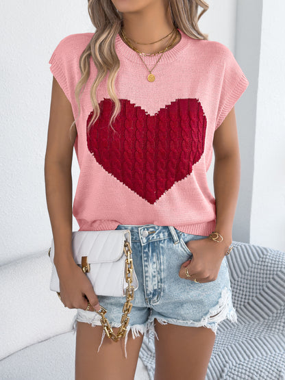 Women S Color Block Heart Loose Knit Valentine S Sweater Top