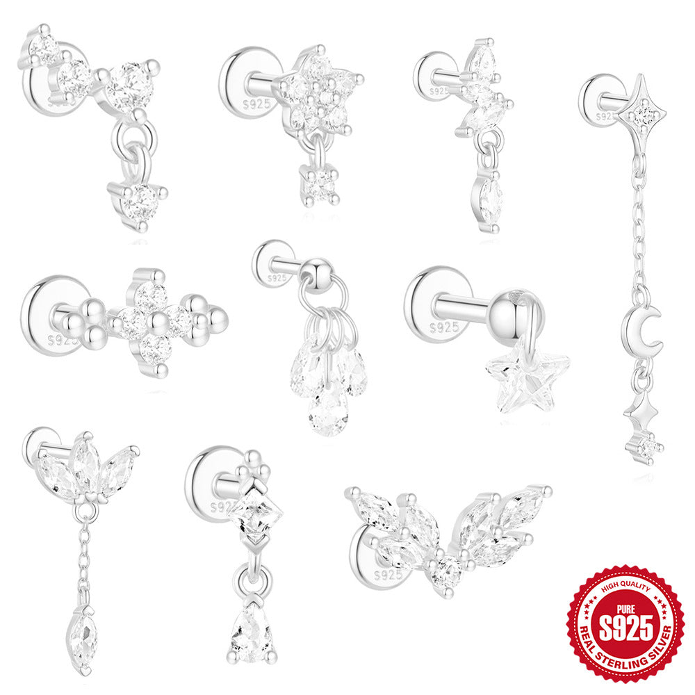 S925 Sterling Silver Stud Earrings With Diamonds For Cartilage Or Ear Bone