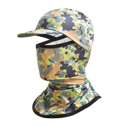 Camouflage Headgear Outdoor Cycling Mask Hiking Climbing Brim Hat Sun Protection Sunshade Ice Silk Mask Wholesale