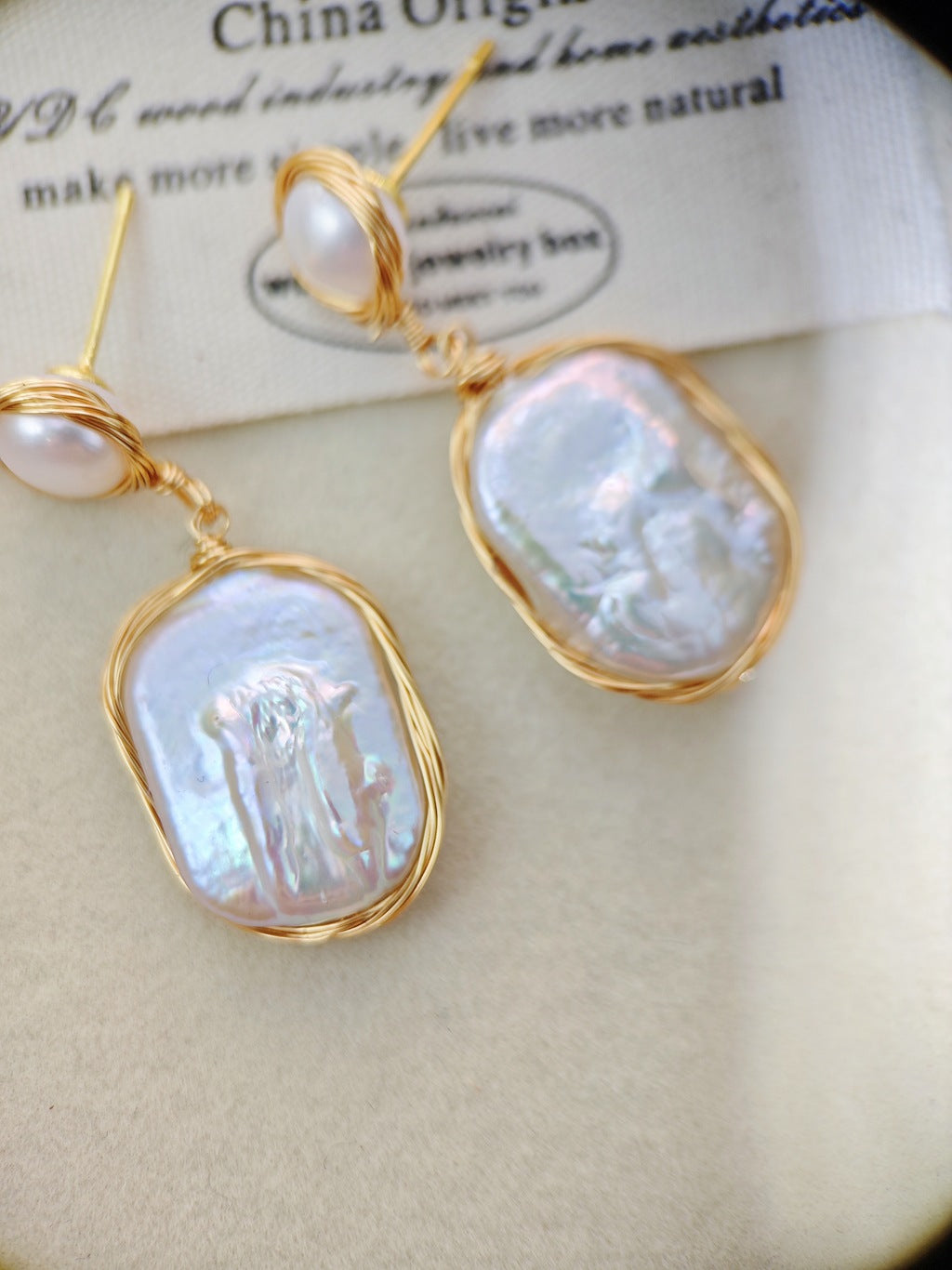 Natural Freshwater Baroque Pearl 18k Gold-Plated Wrapped Wire Statement Earrings
