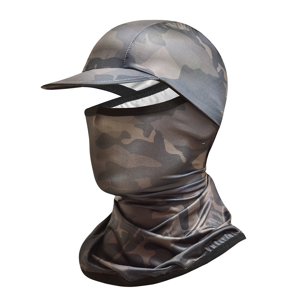 Camouflage Headgear Outdoor Cycling Mask Hiking Climbing Brim Hat Sun Protection Sunshade Ice Silk Mask Wholesale