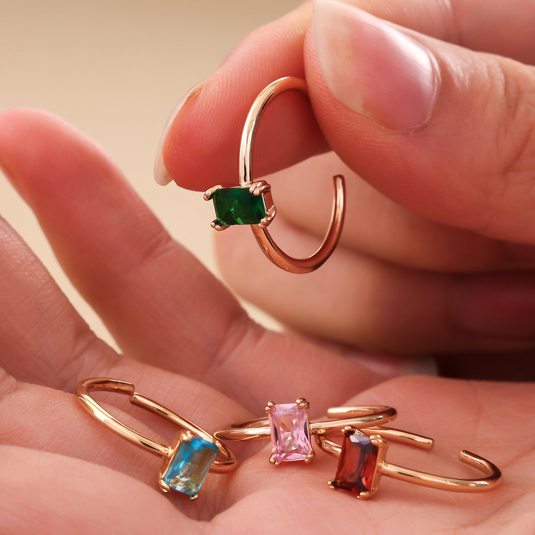 Retro Color Zircon 12th Birthday Stone Ring Simple Bracelet Ring