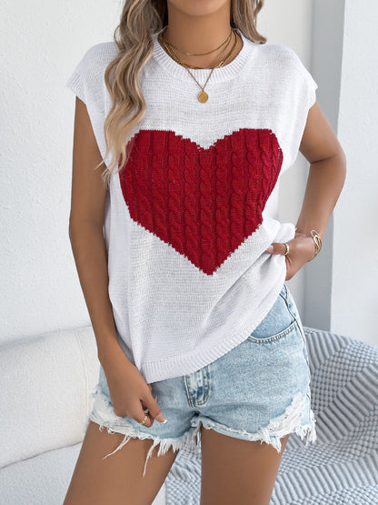 Women S Color Block Heart Loose Knit Valentine S Sweater Top