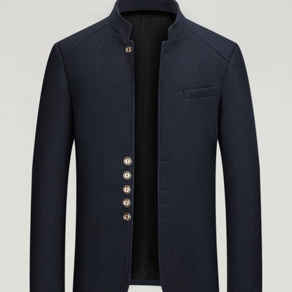 Mens Wool Tweed Zhongshan Suit With A Mandarin Collar For A Refined Tailored Look