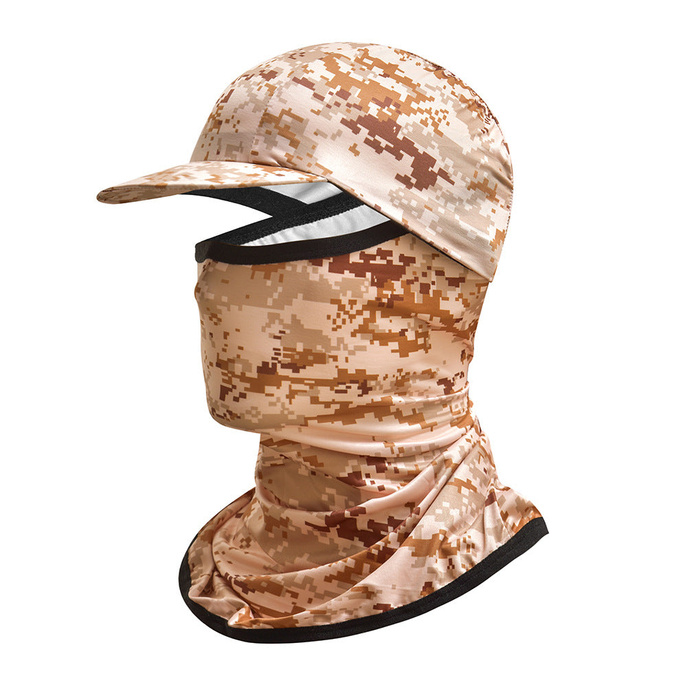 Camouflage Headgear Outdoor Cycling Mask Hiking Climbing Brim Hat Sun Protection Sunshade Ice Silk Mask Wholesale